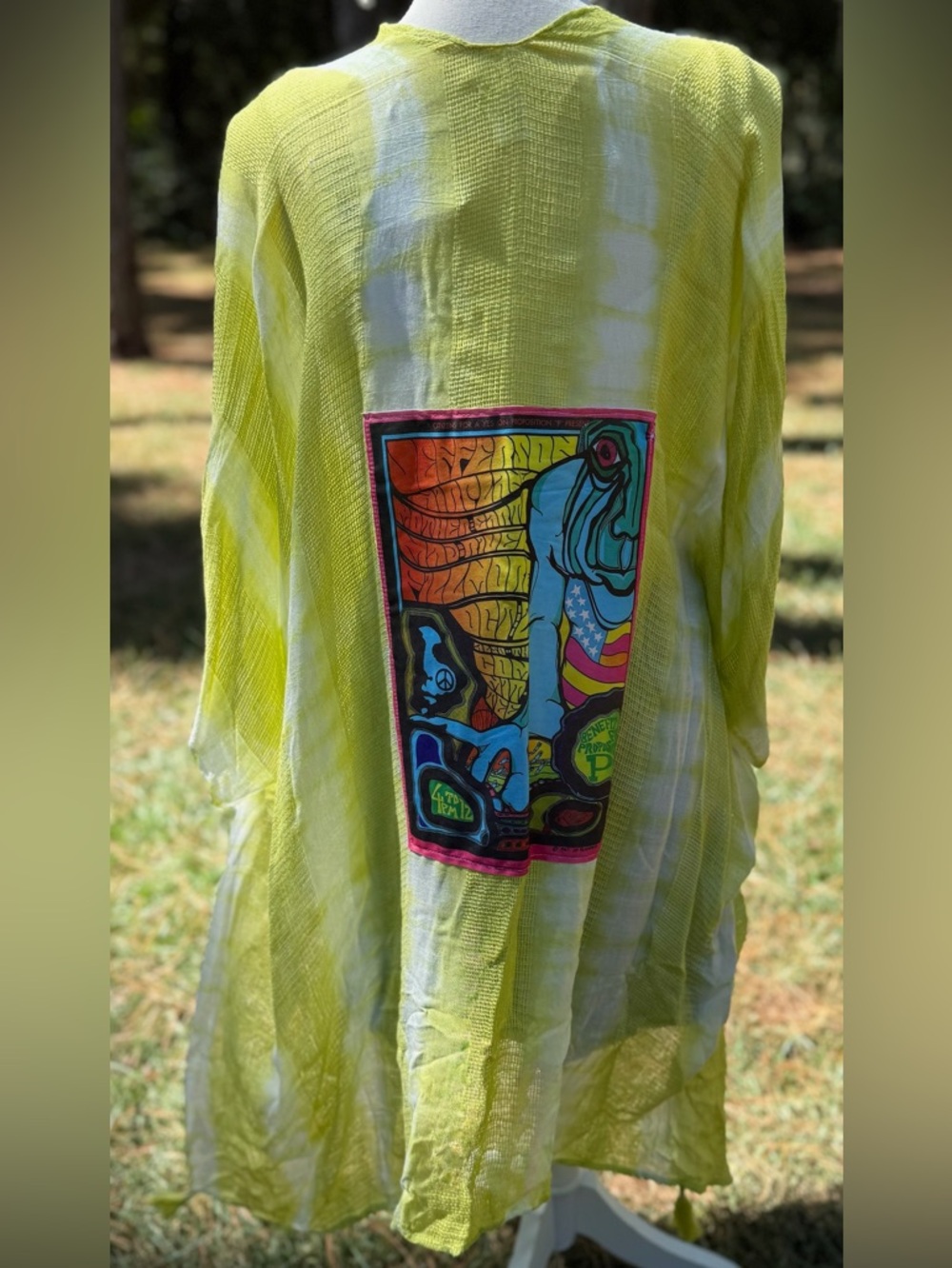 Upcycled Jefferson Airplane Tie-Dye Lime Green Sheer Cover-Up